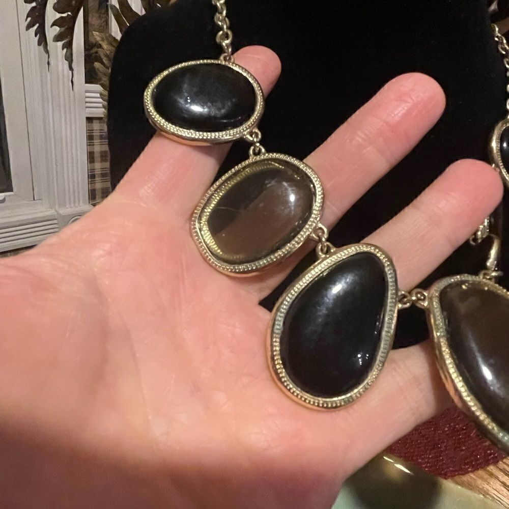 Gold Tone & Black Brown Statement Necklace Set - Picture 4 of 4